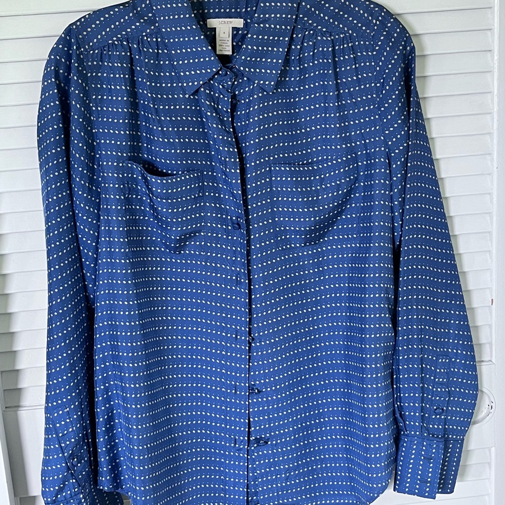 J. Crew Blue and White Long Sleeve Button Down Shirt